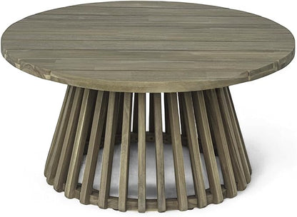 Merax Patio Outdoor Acacia Wood Round Coffee Table for Backyard, Lawn, Balcony, Grey Finish