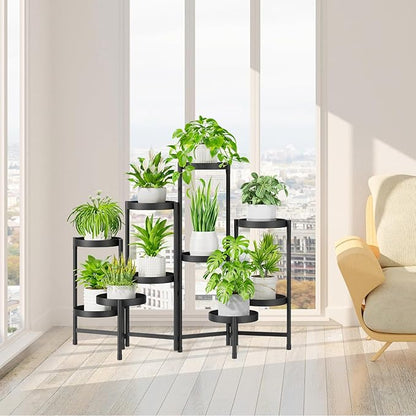 iDavosic.ly Plant Stand Indoor Outdoor, 10 Tier Corner Metal Flower Display Holder Shelf, Easy Assembly Folding Tall Orchid Rack for Patio Balcony Porch Garden Living Room House, Black