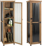 Outdoor Storage Cabinet Weatherproof, Tall Wood Garden Potting Bench Table with Removable Shelves, Metal Top, Outdoor Patio Cabinet Work Station for Tool Accessories,17.8''x17.8''x62''