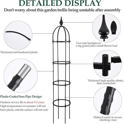 Obelisk Trellis for Climbing Plants Outdoor 6.6ft, Garden Tower Trellis for Potted Plants Indoor with Twist Tie, Clips and Butterflies Rustproof Coated Metal Support for Vines Rose 2Pack