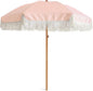 AMMSUN 7ft Patio Umbrella with Fringe Outdoor Tassel Umbrella UPF50+ Premium Steel Pole and Ribs Push Button Tilt, Pink Stripe