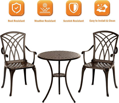Patio Bistro Set 3 Piece, Cast Aluminum Bistro Set - Image 2