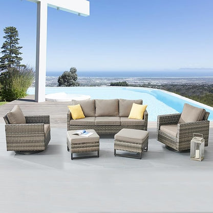 Belord Wicker Chairs Outdoor Bistro Set Oversize Patio Swivel Rocker, Rattan Outdoor Seating Set of 2 Swivel Glider Chairs Wicker Furniture for Porch Deck Backyard with Water-Resistant