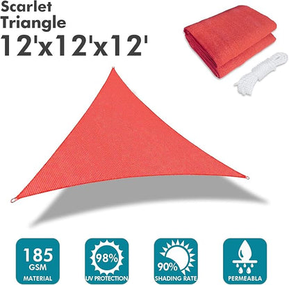 KANAGAWA Sun Shade Sail 12'x12'x12' Scarlet Triangle UV Block Canopy Awning Shelter Fabric Cloth Screen for Outdoor Patio Garden Backyard