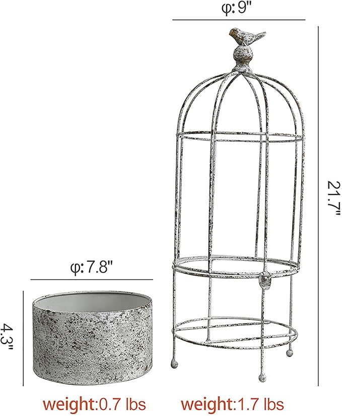 Planter Metal Birdcage Stand in White, 21.7 Inches Tall