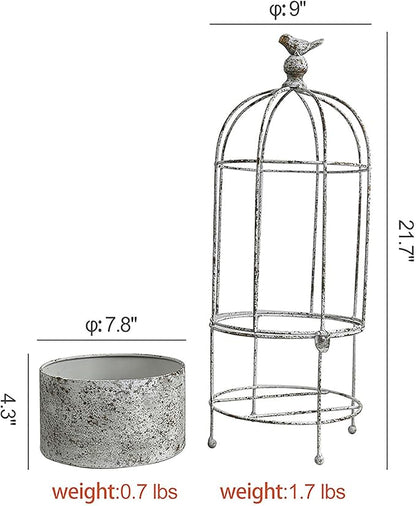 Planter Metal Birdcage Stand in White, 21.7 Inches Tall