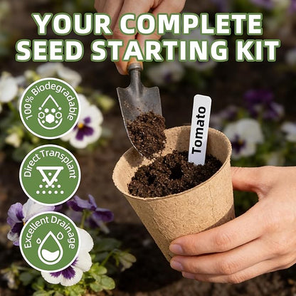 70Pcs Biodegradable 3.15” Peat Pots with 70Pcs Plant Labels, Biodegradable Seed Starter Pots with Drainage Holes, Nursery Pots for Seedlings, Herbs, Vegetables, Flowers, Gardening Kit