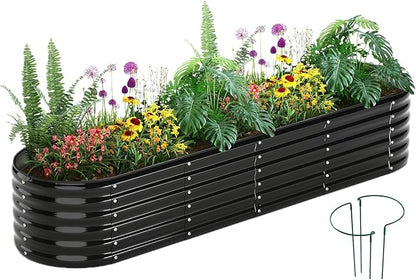 Garden Box Raised Flower Bed Galvanized Metal Planter Round Raised Garden Bed Kit for Gardening Outdoor 1PC Black 8X2X1FT