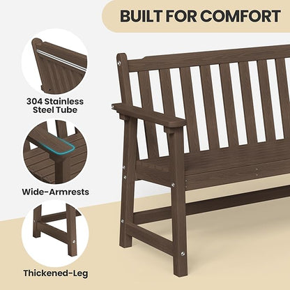 Ciokea 48" Outdoor Bench Set of 2, HDPE Weatherproof Garden Bench, 2-Person Memorial Benches with 550 Lbs, Waterproof Patio Porch Benches for Outside Business Deck Office Backyard Balcony, Brown