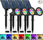 T-SUNUS RGB Solar Landscape Spotlights Christmas, Color Changing Spot Lights Waterproof IP65 Garden Pond Light, 180° Adjustable Wall Tree Light Separately Installed for Outdoor/Indoor Halloween 4 Pack