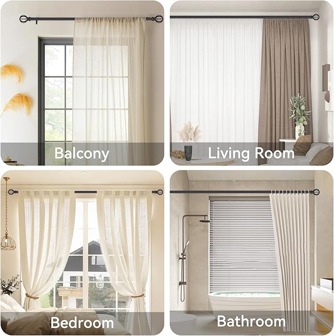 Curtain Rods for Windows 48 to 84,5/8 Inch Black Heavy Duty Metal Curtain Rods Set - Rustic Decorative Drapery Rods with Brackets for Farmhouse, Bedroom