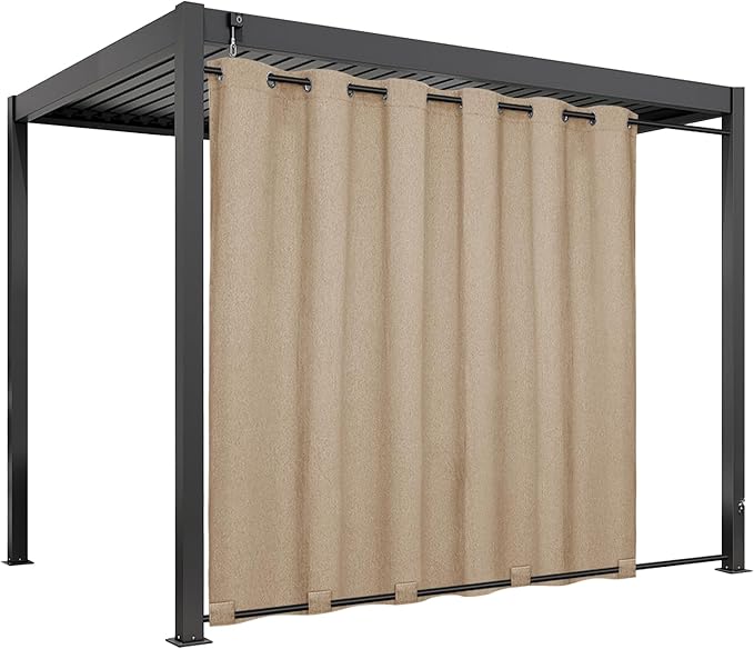 Easy-Going Linen Look Outdoor Curtains Waterproof Windproof Porch Curtains, Soft Thicken Outdoor Privacy Curtains for Patio, Gazebo, Grommet Top and Tab Bottom Drape, 1 Panel, 110x120 inch, Beige