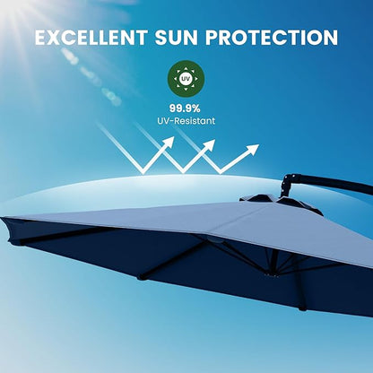OLILAWN 10ft Patio Umbrella with Base Included, Outdoor Offset Cantilever Umbrella Upgraded Yarn-dyed Fabric Shade, Sturdy 8 Rids,360 Degree Rotation & Easy Tilt Adjustment, for Pool Deck Porch Backyard Garden,Sapphire