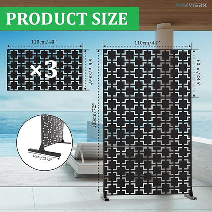 6FT Outdoor Metal Privacy Screen – Decorative Privacy Fence and Room/Garden Divider, Weather-Resistant Freestanding Panel with Stand, Durable Steel for Patio, Garden, Balcony, or Backyard
