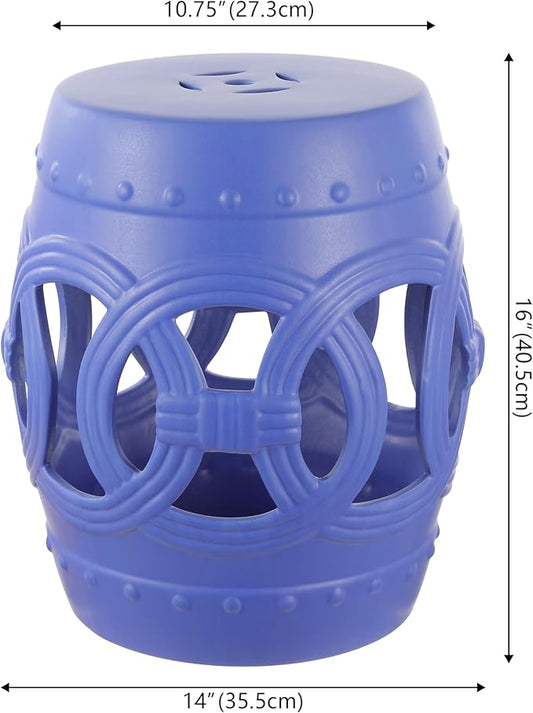 Decorative Garden Stool 16-Inch Ceramic Plant Stand in Matte Blue