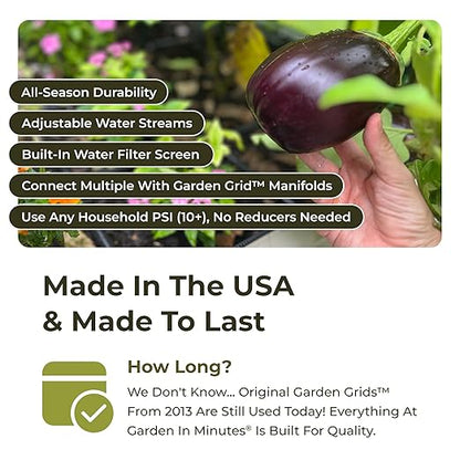 Garden Grid Watering System | Raised Garden Bed Drip Irrigation System – But Better | Pre-Assembled, Waters Every Plant Evenly, 1-Minute Setup | Square Foot Gardening Grid | US-Made (Cornerless, 2x4)