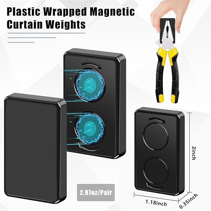 18 Pcs Outdoor Curtain Weights, Plastic Wrapped Magnetic Drapery Weights, Waterproof Heavy Duty Curtain Magnets for Heavy Wind Outside, Shower Curtain, Tablecloth, Flag (Black)