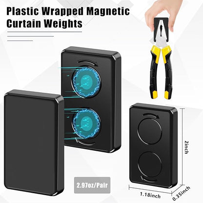 36 Pcs Outdoor Curtain Weights, Plastic Wrapped Heavy Duty Curtain Weights Magnetic Bottom Square Weight for Heavy Wind,Outside Curtain,Patio (Black)