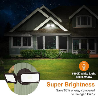LEPOWER 3000LM LED Flood Light Outdoor, Switch Controlled LED Security Light, 28W Exterior Lights with 2 Adjustable Heads, 5500K, IP65 Waterproof for Garage, Yard, Patio Brown