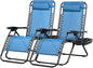 Nazhura Set of 2 Relaxing Recliners Patio Chairs Adjustable Steel Mesh Zero Gravity Lounge Chair Beach Chairs with Pillow and Cup Holder (Sky Blue)