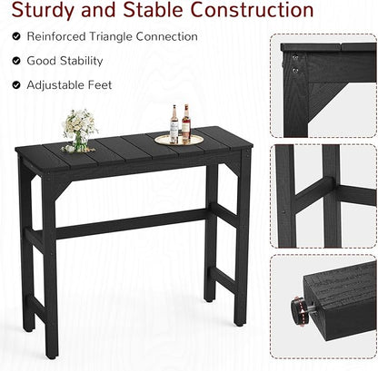 Stoog 3-Pieces Patio Bar Set, All-Weather HIPS Outdoor Bar Stools Set of 2, Counter Height Bar Table with Waterproof Top, Never Fade or Rot, Black