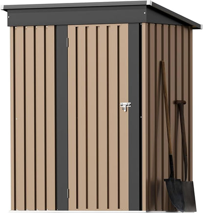 Greesum 5×3FT Outdoor Storage Shed, Metal Patio Storaged Sheds with Lockable Doors, Sheds & Outdoor Storage for Bike, Backyard, Pool and Garden, Brown