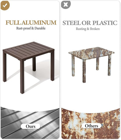 Crestlive Products Outdoor Side Table,Aluminum Rectangular Side/End Table, Small Patio Coffee Bistro Table for Outdoor Indoor (Brown)