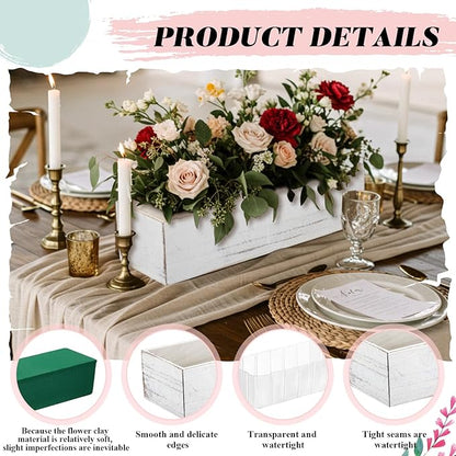 Dandat 5 Set Wood Boxes for Centerpieces 12x4 Inch Rectangle Wooden Planter Box Rustic Wooden Planters with Removable Plastic Liner Floral Foam Blocks for Christmas Wedding Home Garden Decor(White)