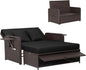HAPPYGRILL Patio Rattan Wicker Daybed with Loveseat & Storage Ottoman, Outdoor Lounge Sofa Furniture Set with Adjustable Backrest & Side Trays, for Poolside Deck Porch Lawn (Mix Brown & Black)