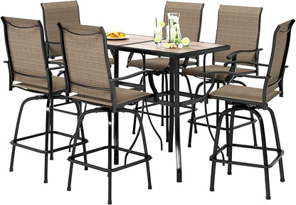 PHI VILLA Outdoor Bar Set for 6, High Top Patio Table and Chairs with Outdoor Swivel Bar Stools for Yard and Garden