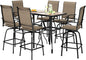 PHI VILLA Outdoor Bar Set for 6, High Top Patio Table and Chairs with Outdoor Swivel Bar Stools for Yard and Garden