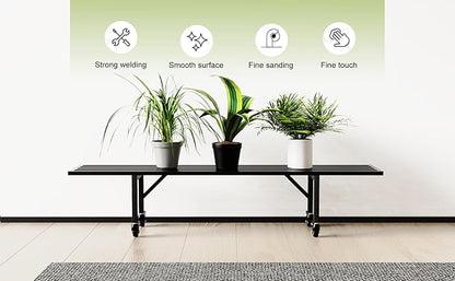 Zhongma One Tier Metal Plant Stand with Wheels,(45.67 L x 8.66 W x 10.3 H) Heavy Duty Plant Holder for Home, Window,Garden, Plant Lovers, Display Stand