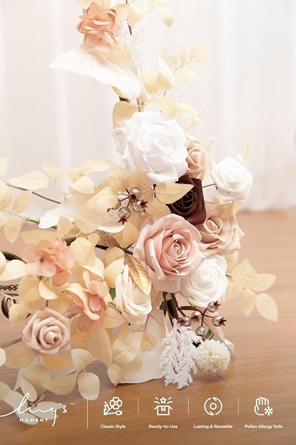 Artificial Floral Swag 2 Pack, White Beige Blush Silk Foam Welcome Sign