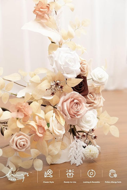 Artificial Floral Swag 2 Pack, White Beige Blush Silk Foam Welcome Sign
