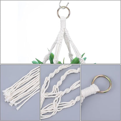 Sliverdew Macrame Plant Hanger, 2 Pack Boho Hanging Planters Baskets with Hooks, Crochet Braided Cotton Rope Flower Pot Holder for Indoor Outdoor Home Decor, No Tassels, Ivory, 20 Inches