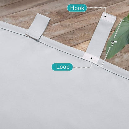 NICETOWN Outdoor Patio Curtainss Waterproof Set of 2, Thermal Insulated Sticky Top Tab Sunlight Block Balance Summer Heat & Winter Cool Weatherproof Dividers for Cabana, W52 x L95, Greyish White