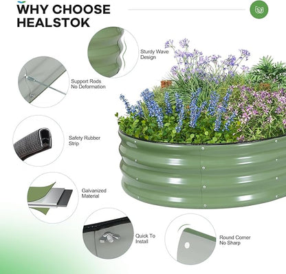Galvanized Raised Garden Bed Outdoor, 6x3x1ft Oval Metal Raised Beds for Gardening, Rust-Resistant Garden Planter Box for Planting Vegetables, Flowers, Fruits in Lawn(Olive Green, 2 Packs)
