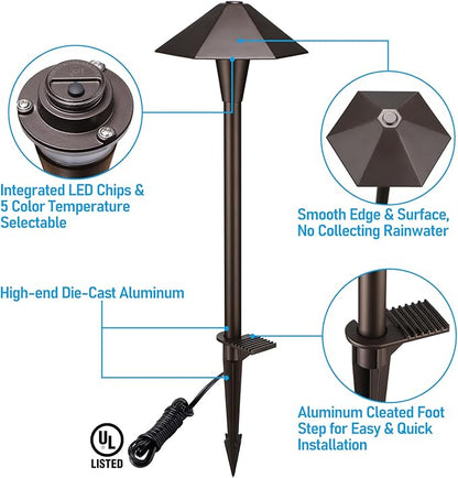 LEONLITE 5CCT Low Voltage Pathway Lights, LED Landscape Path Lights, 1800/2700/3000/4000/5000K, Hexagon Head, 12-24V AC/DC, IP65 Outdoor Walkway Light, Oil Rubbed Bronze Aluminum, Pack of 6