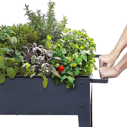 31.5" Tall Raised Garden Bed with Wheels, Extra 15.7" W Planter Box (400 lbs Loads) with Storage Shelf & Handle,Heavy Duty Metal Garden Planter for Vegetables, Herbs & Flowers, Patio & Balcony