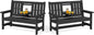 SERWALL Outdoor Bench with Cup Holder, 58" HDPE Garden Park Bench Suitable for 3 Person, All Weather Patio Benches with High Backrest and Wide Armrests for Garden, Park, Yard, Front Porch, Black