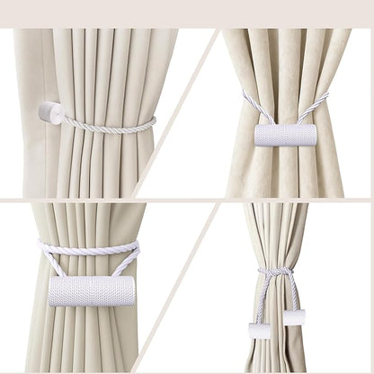 Hion Magnetic Curtain Tiebacks White 4 Pack, Curtain Tiebacks Buckles Holdbacks Holders Hooks Clip for Home Bedroom Office