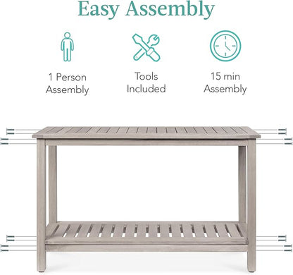 Best Choice Products 48in 2-Shelf Eucalyptus Wooden Console Table Indoor Outdoor Multifunctional Buffet Bar Storage Organizer w/Foot Sliders - Gray