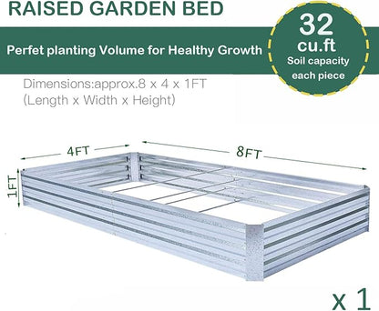 Galvanized Raised Garden Beds for Vegetables Large Metal Planter Box Steel Kit Flower Herb, 8x4x1ft