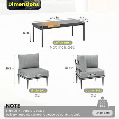 Sundale Outdoor 4 Pieces Patio Furniture Set, Metal Sectional Sofa Patio Conversation Set with 6 Inch Cushions, Modern Patio Corner Couch for Balcony, Porch, Sunroom | Modular, Waterproof, Anti rust