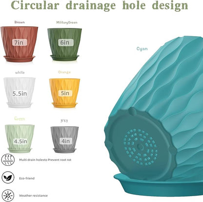 4/4.5/5/5.5/6/6.5/7 Inch Plant Pots,7 Pack Flower Pots with Drainage Holes and Trays,Plastic Planters for Indoor Outdoor Plants Growth,Multicolor