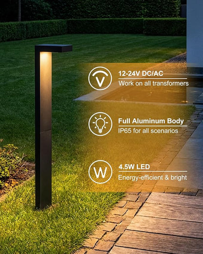 Low Voltage Landscape Lights, 2 Pack Outdoor LED Pathway Light, Wired Path Lighting for Walkway, Garden, IP65 Waterproof, 400LM, 4000K, Modern Cast-Aluminum, Black