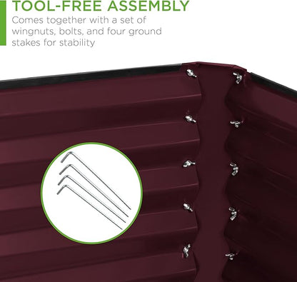 Best Choice Products 6x3x2ft Outdoor Metal Raised Garden Bed, Deep Root Box Planter for Vegetables, Flowers, Herbs, 269 Gallon Capacity, 100% Non Toxic Materials - Burgundy