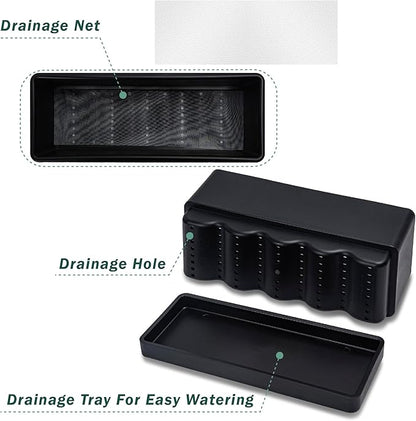 D'vine Dev 12 Inch Window Box Planter, Rectangle Plastic Herb Planter with Drainage Holes and Saucer, Indoor Succulent Cactus Vegetable Pot for Windowsill, Garden Balcony, Black, Set of 1, 76-X-B-1