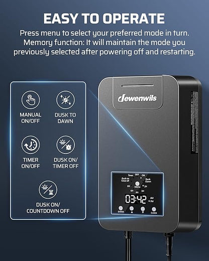 DEWENWILS 300W Low Voltage Landscape Transformer, Outdoor Low Voltage Transformer with Photocell Sensor & Timer, 120V AC to 15V DC, Landscape Lighting Transformer for Spotlight Garden Light Steplight