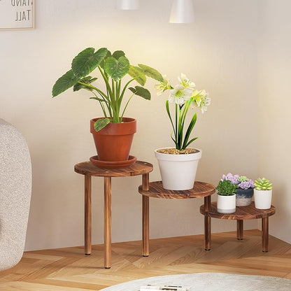 3 Tiers Plant Stand Indoor,Wood Plant Stands for Indoor Plants Multiple,Corner 3 Steps Ladder Plant Shelf High Low Flower Stand Planter Display Rack for Patio Balcony Living Room